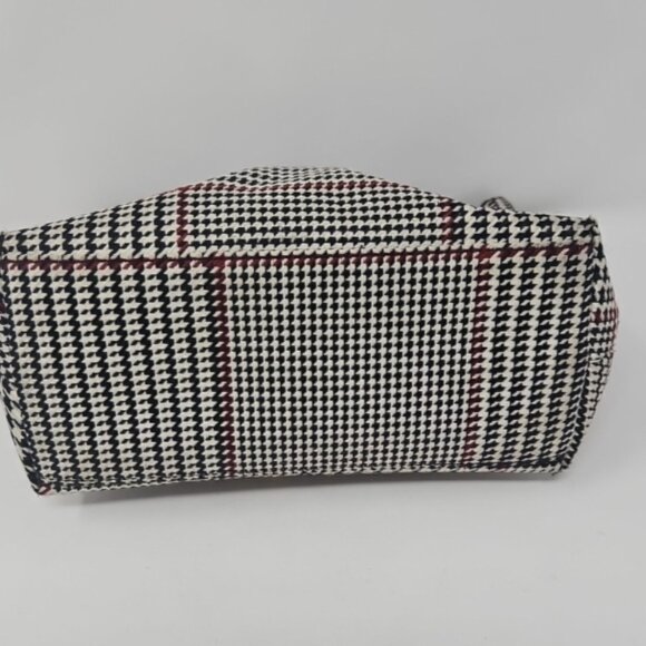 Ralph Lauren Houndstooth Plaid Shoulder Bag Purse Black White Red Hobo Satchel - Picture 3 of 5